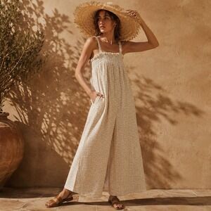 Laude the Label Laurel Jumpsuit XS/S White Gingham Organic Cotton Overalls